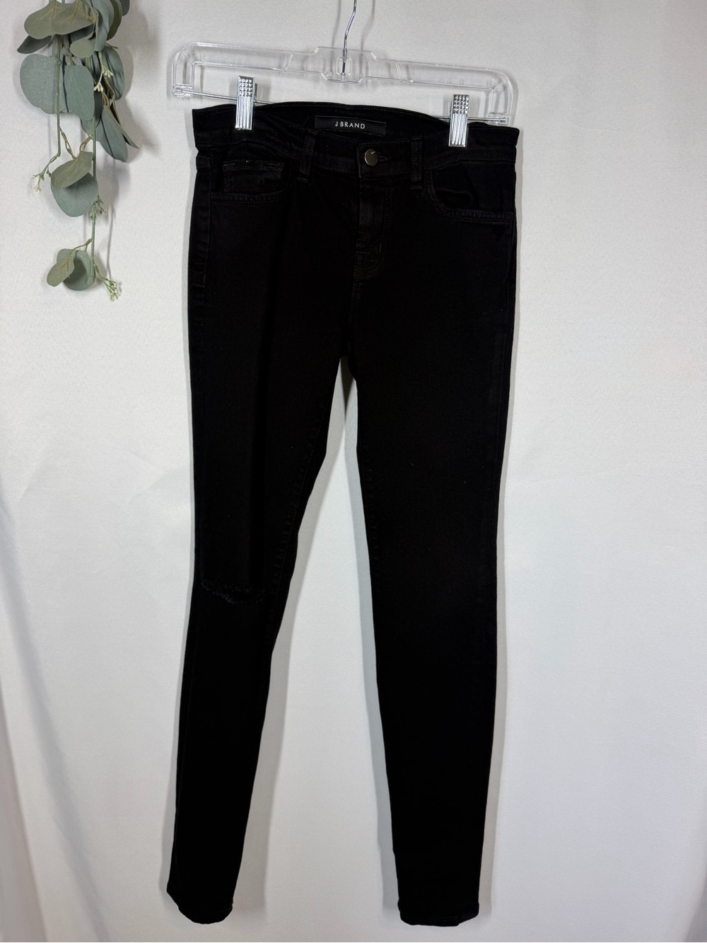 J Brand | Skinny Leg Black Denim Jeans Ripped Torn Knee Women's Size 25